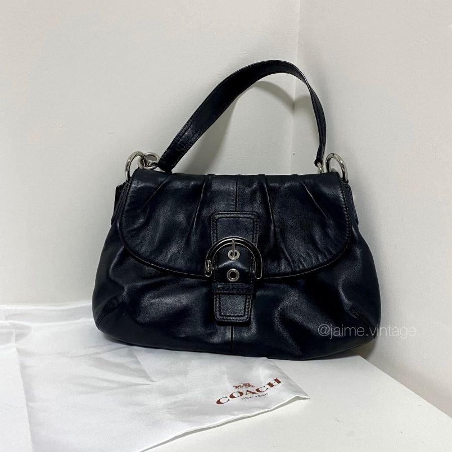 ❌保留中勿下單❌ Coach Vintage Soho Bag 全黑真皮腋下包-0