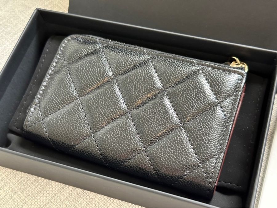 Chanel 香奈兒 魚子醬黑金 L型零錢鑰匙包-3