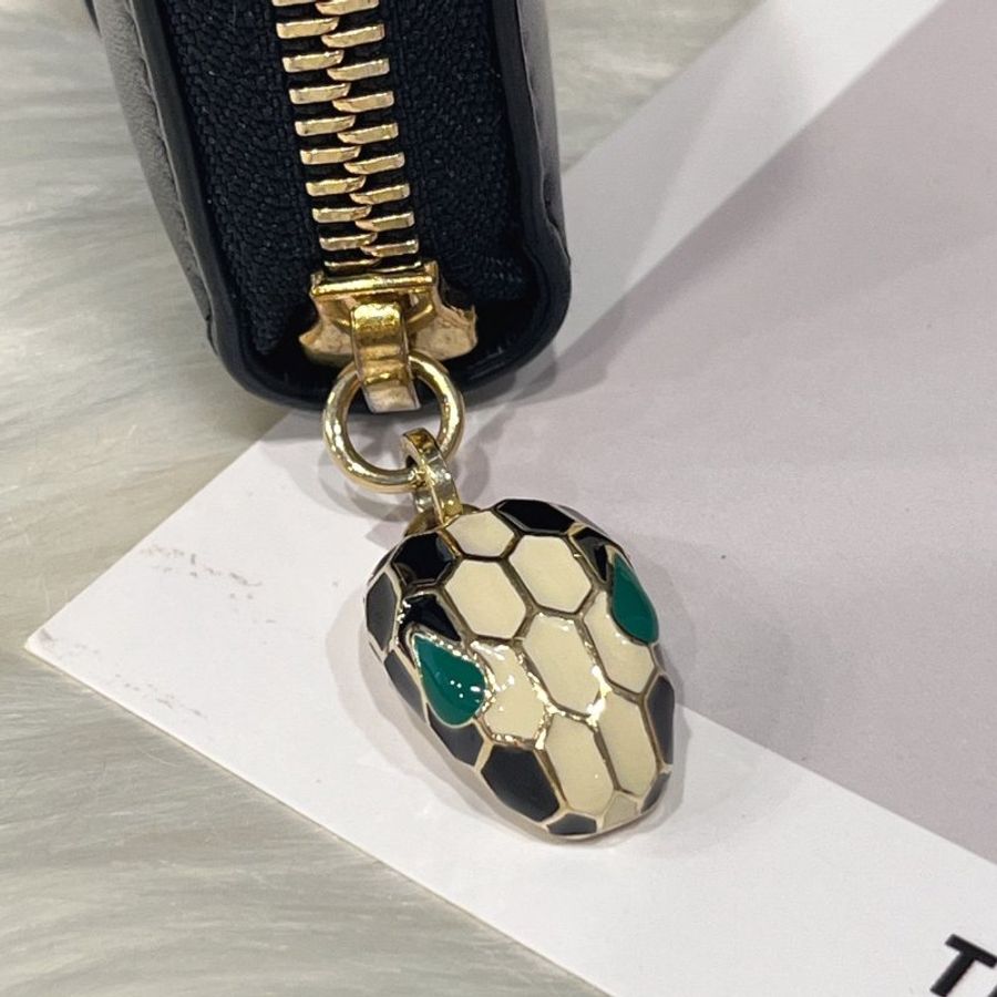 BVLGARI 寶格麗 黑金全皮 蛇頭 拉鍊長夾/皮夾-6