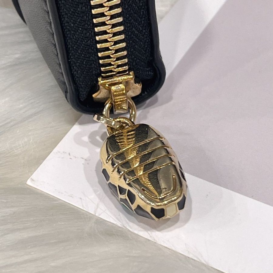 BVLGARI 寶格麗 黑金全皮 蛇頭 拉鍊長夾/皮夾-7