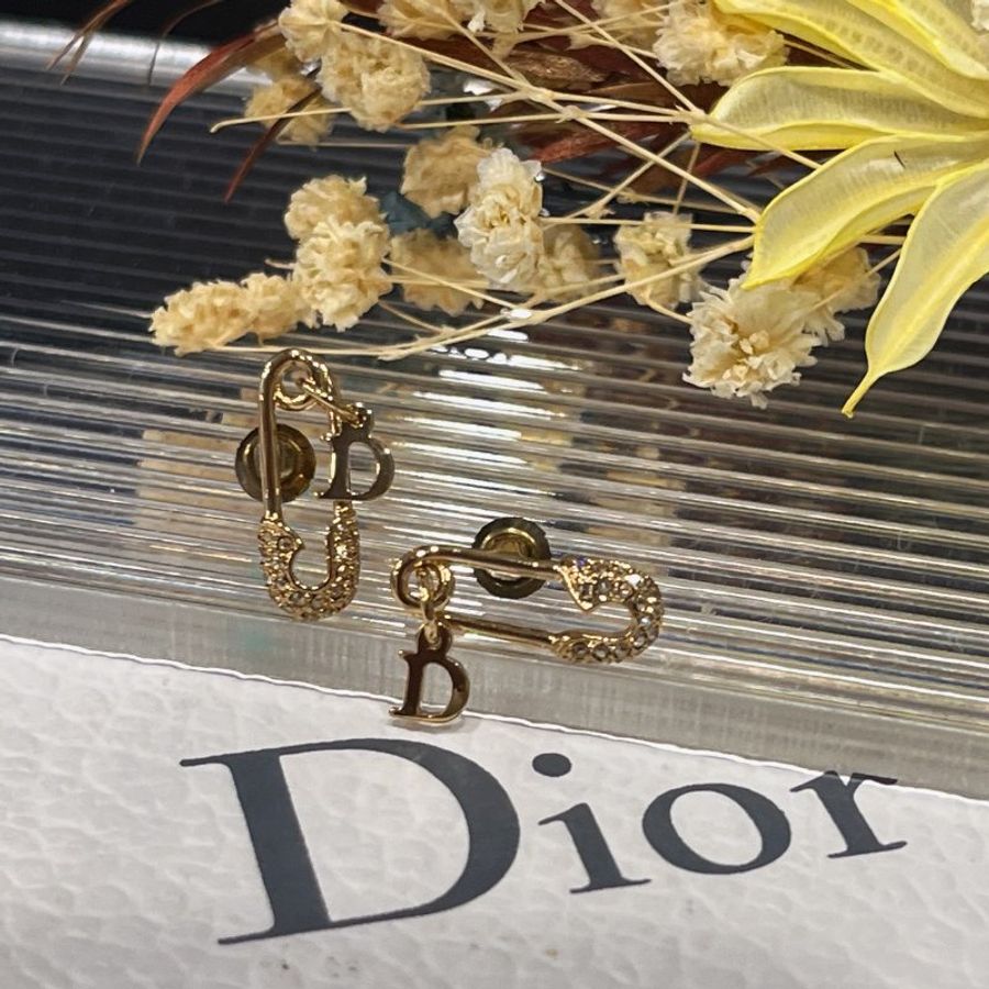 Christian Dior 金色拼水鑽 迴紋針 造型耳針/耳環/飾品-0