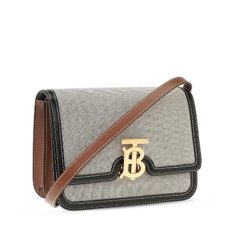 🎁特價🎁Burberry 80306661 小型三色帆布及皮革 TB 包 灰色/黑色/棕色《全新商品 》-20