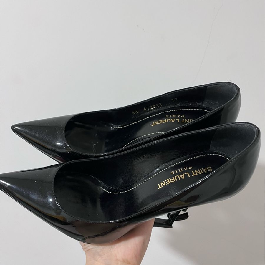 YSL OPYUM黑色鞋跟漆皮高跟鞋-3