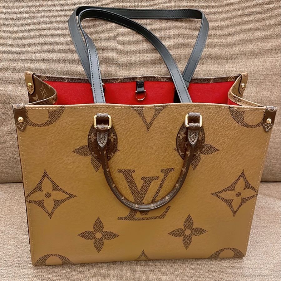 Lv OntheGo MM雙色雙面可手提可肩背購物包 托特包 M45321-1