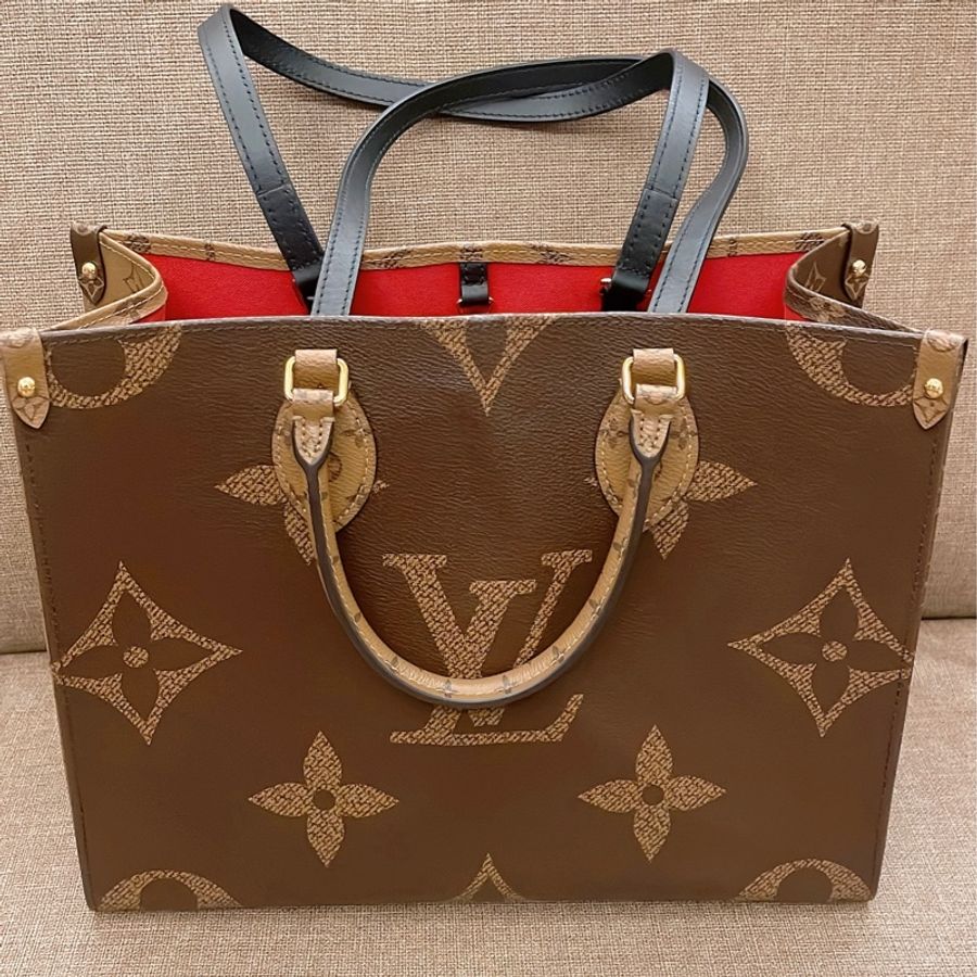 Lv OntheGo MM雙色雙面可手提可肩背購物包 托特包 M45321-5