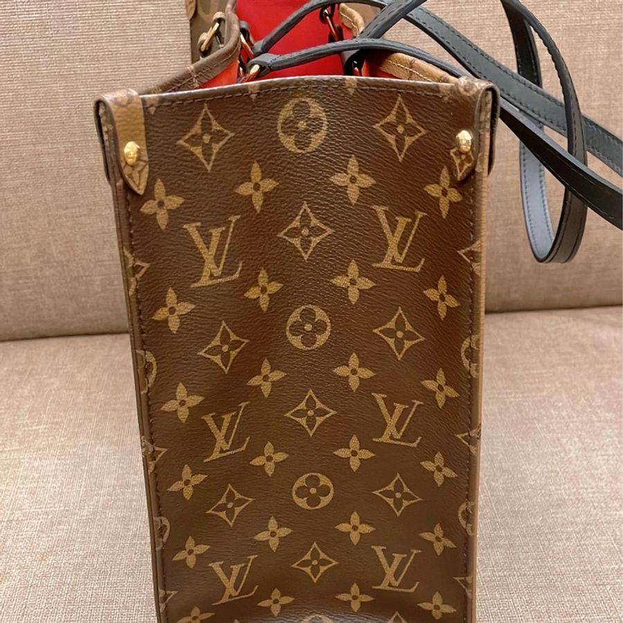 Lv OntheGo MM雙色雙面可手提可肩背購物包 托特包 M45321-7