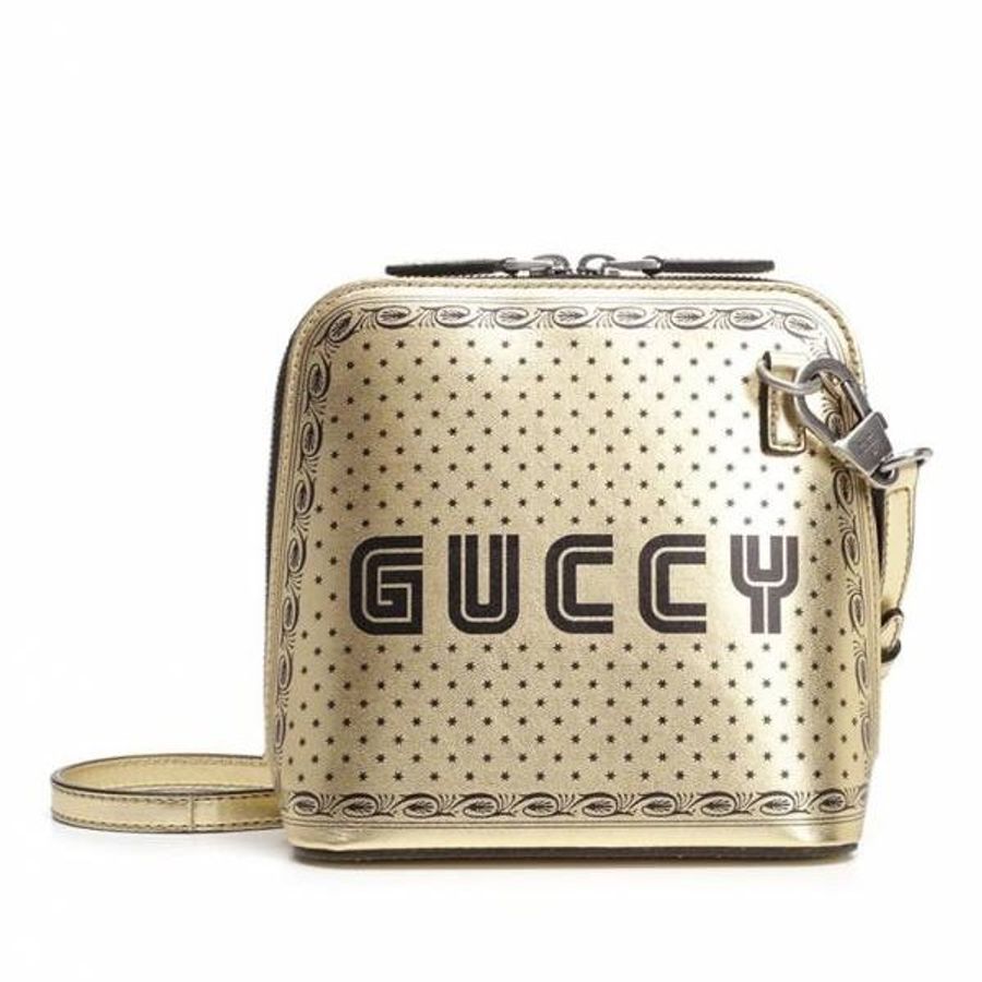 🎁特價🎁Gucci 511189 GUCCY 印花小牛皮貝殼相機包 金色-9