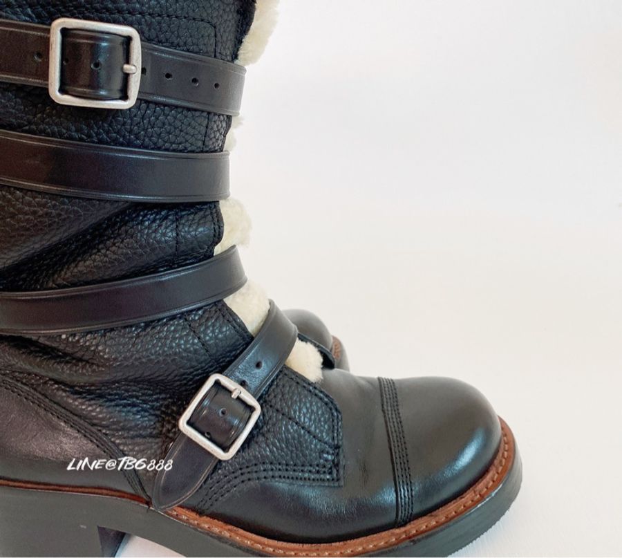 Coach Moto Shearling Boots 軍靴 中筒靴 白毛-5