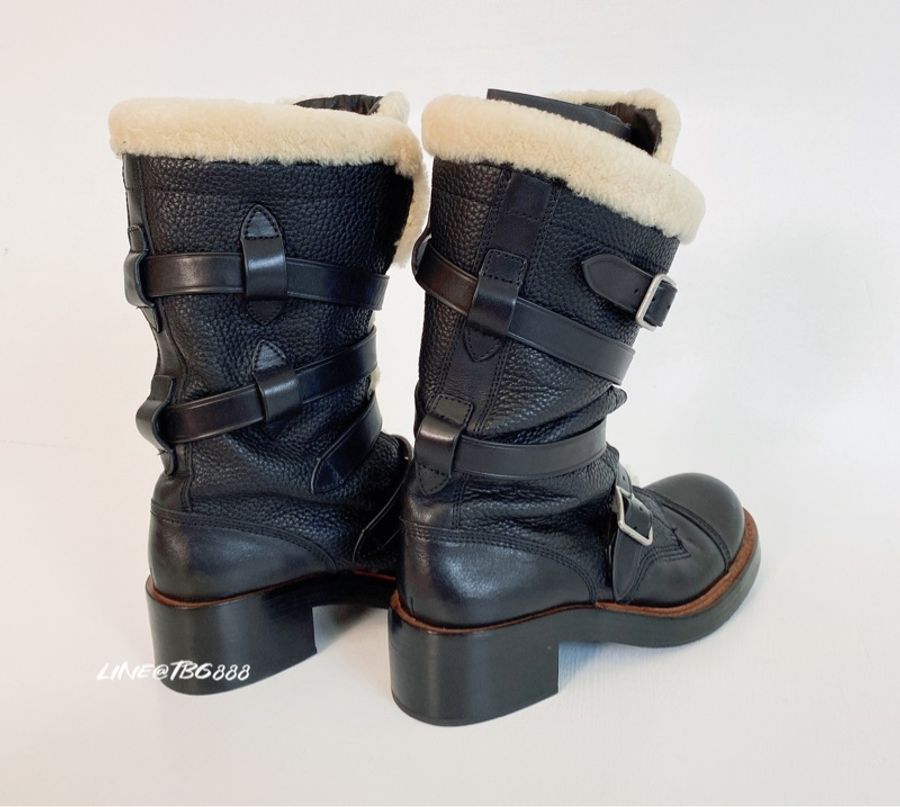 Coach Moto Shearling Boots 軍靴 中筒靴 白毛-7