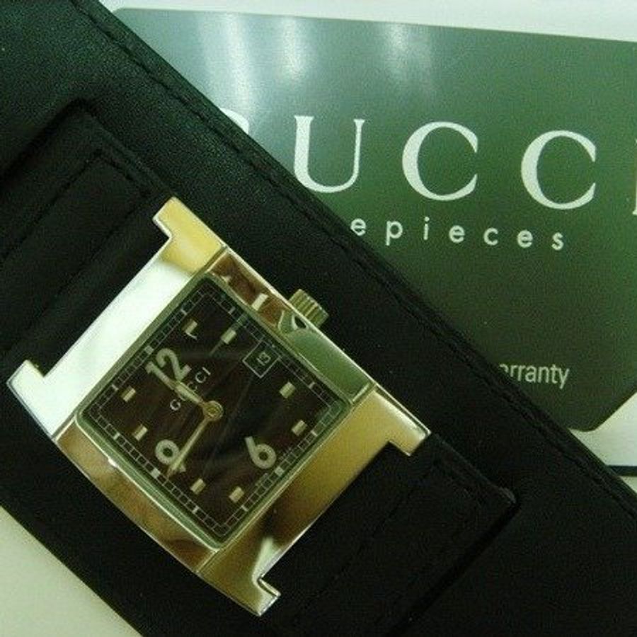 GUCCI 古馳真皮時尚錶 (手環式獨特設計,正櫃真品)-0