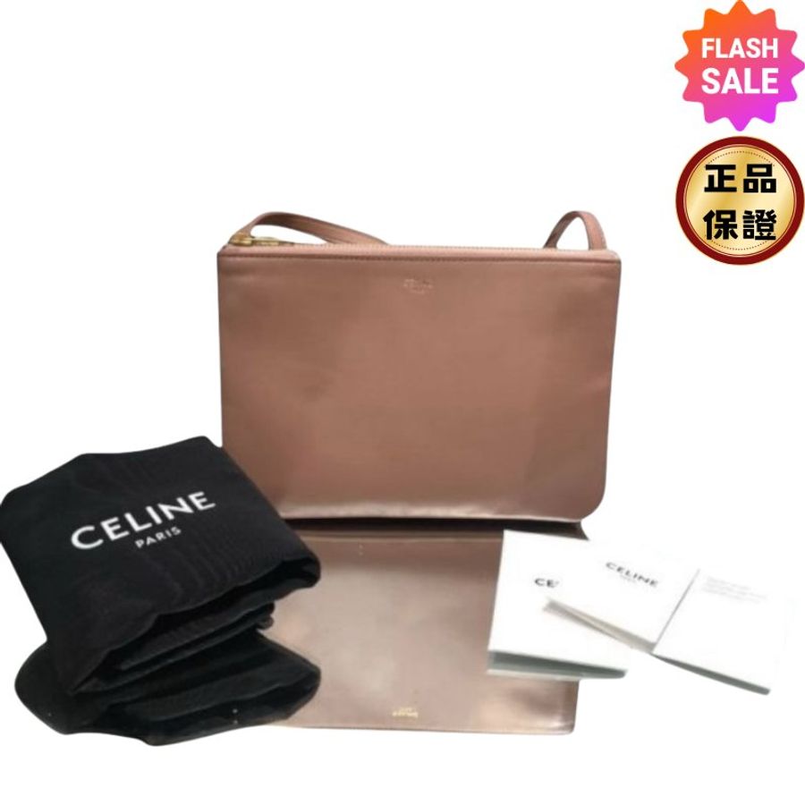 ✨快閃特價✨Celine 小型三層 Trio 層壓羊皮斜背包 古典玫瑰色-0