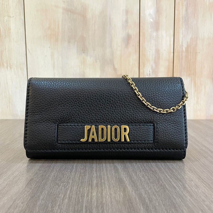 Dior 黑牛皮金Jadior字母logo鏈條woc 斜背包-0