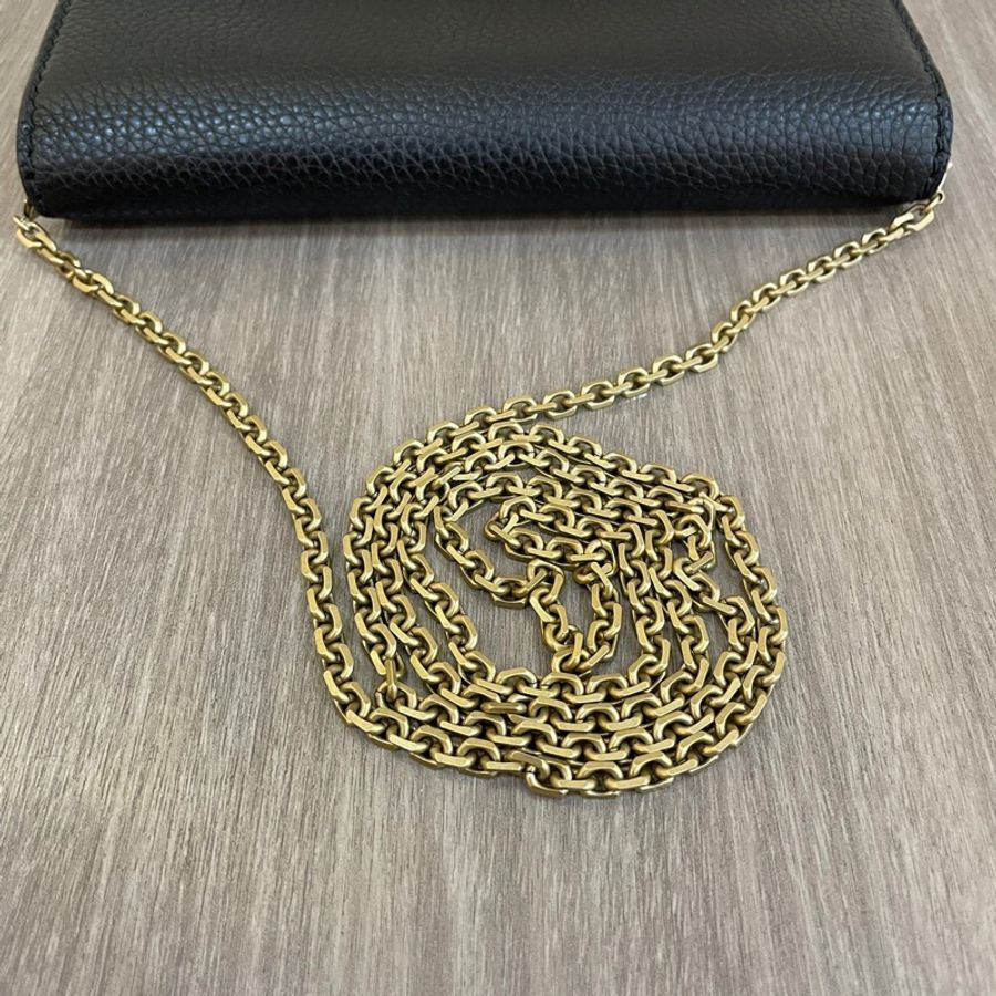 Dior 黑牛皮金Jadior字母logo鏈條woc 斜背包-5