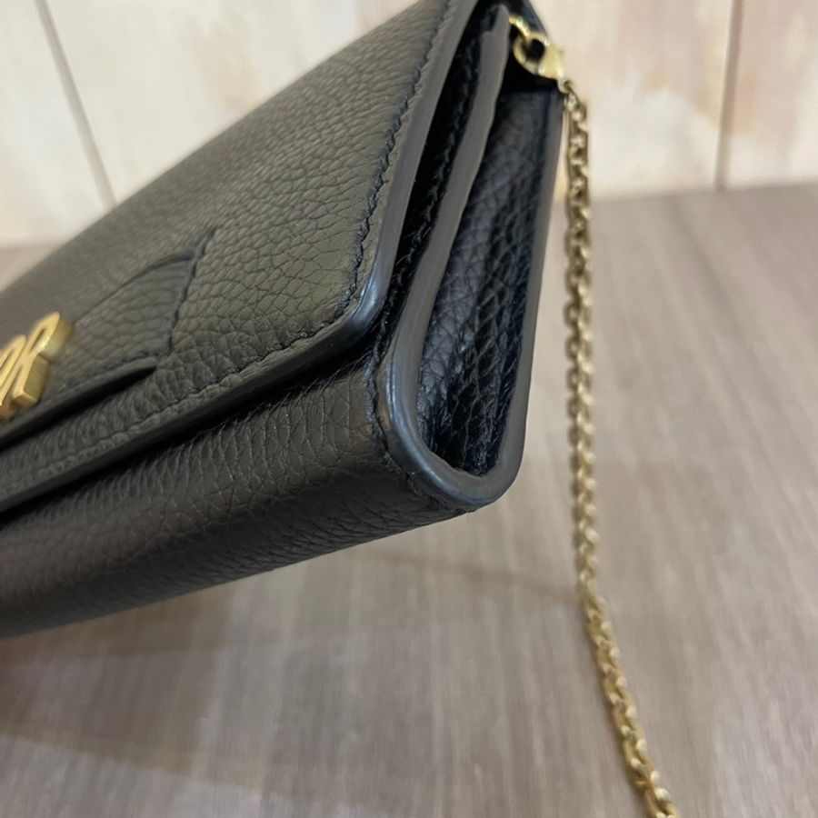 Dior 黑牛皮金Jadior字母logo鏈條woc 斜背包-13