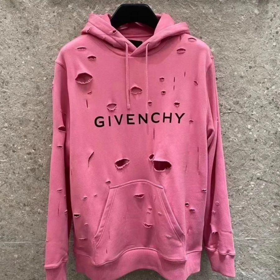 Givenchy 男款 Archetype 破洞效果連帽衛衣/上衣 亮粉色 M/XL-0