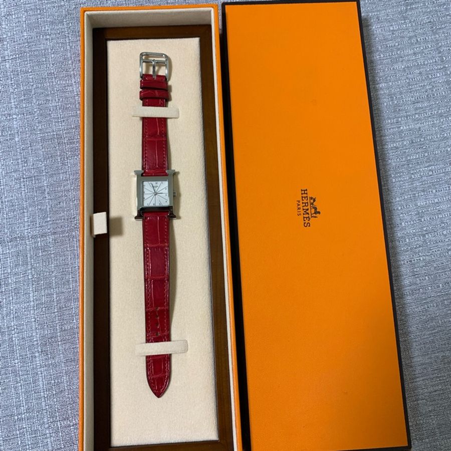 HERMES HH1.210 石英手錶 Nantucket短吻鱷魚皮革帶-0