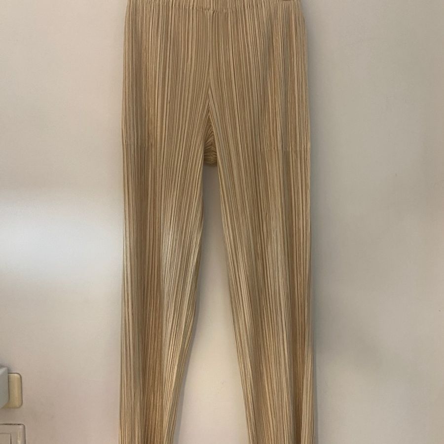 二手新款Issey Miyake三宅一生‧PP‧Me PLEATS PLEASE香檳金直筒口袋長褲-5