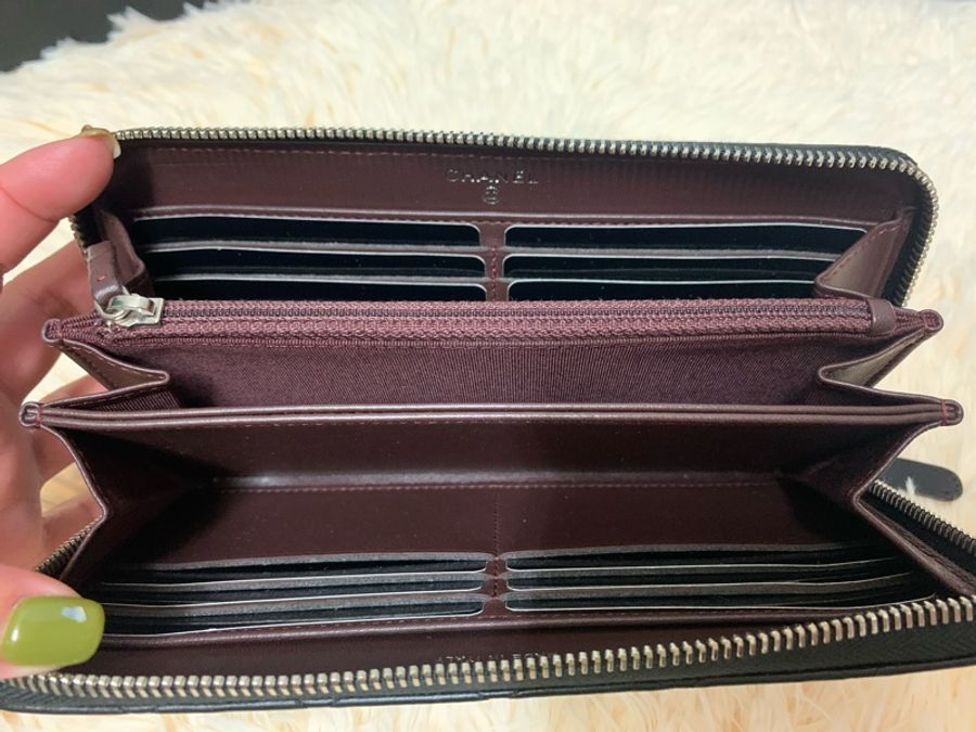 Chanel 黑色銀釦羊皮長夾-6