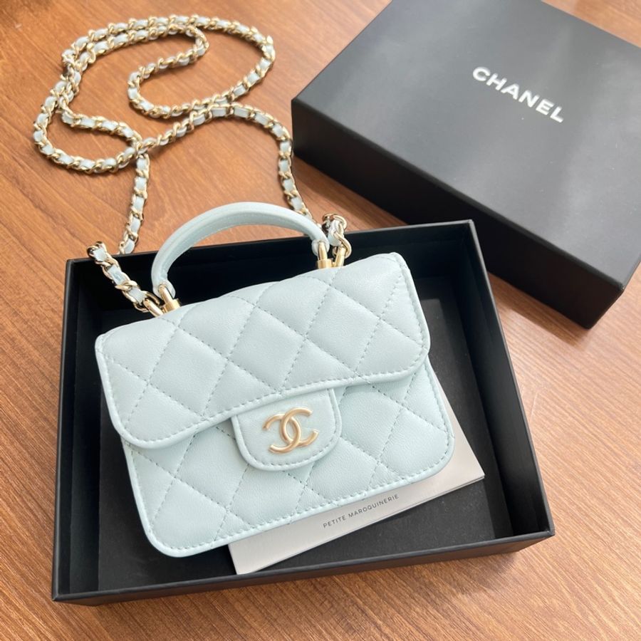 全新 CHANEL 香奈兒 羊皮 21K 提把鏈條翻蓋卡包-0