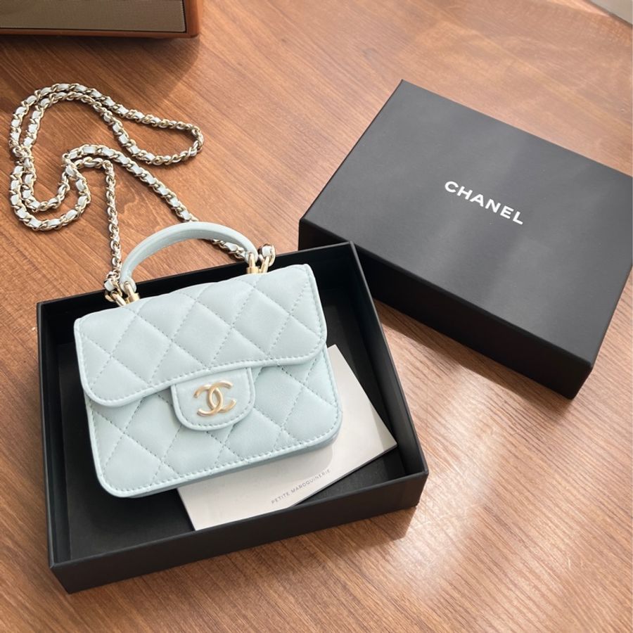 全新 CHANEL 香奈兒 羊皮 21K 提把鏈條翻蓋卡包-1