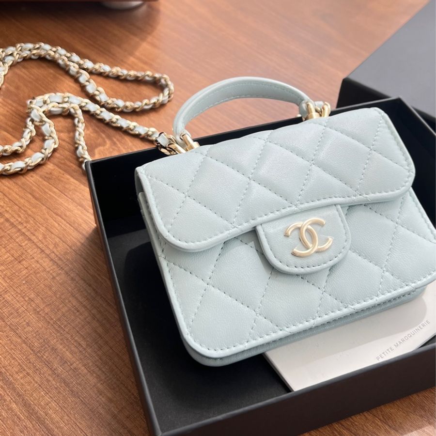 全新 CHANEL 香奈兒 羊皮 21K 提把鏈條翻蓋卡包-2
