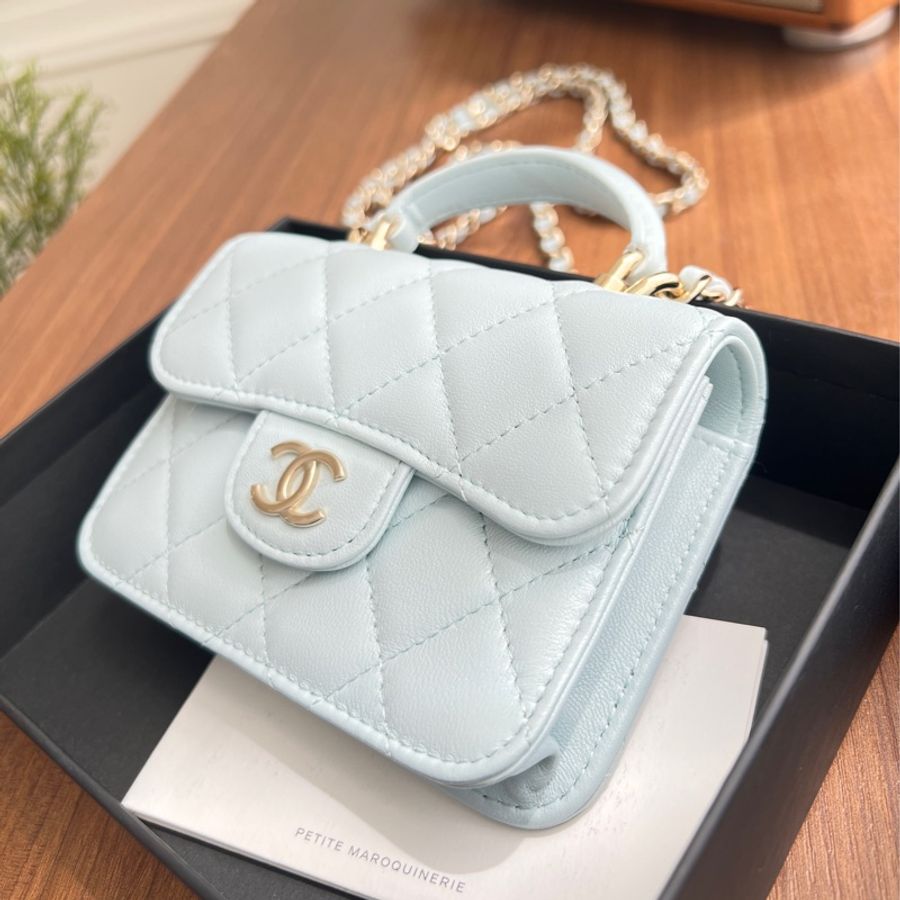全新 CHANEL 香奈兒 羊皮 21K 提把鏈條翻蓋卡包-3
