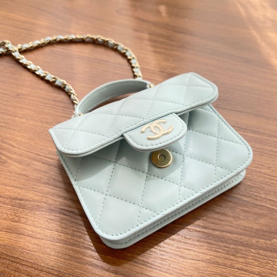 全新 CHANEL 香奈兒 羊皮 21K 提把鏈條翻蓋卡包-4