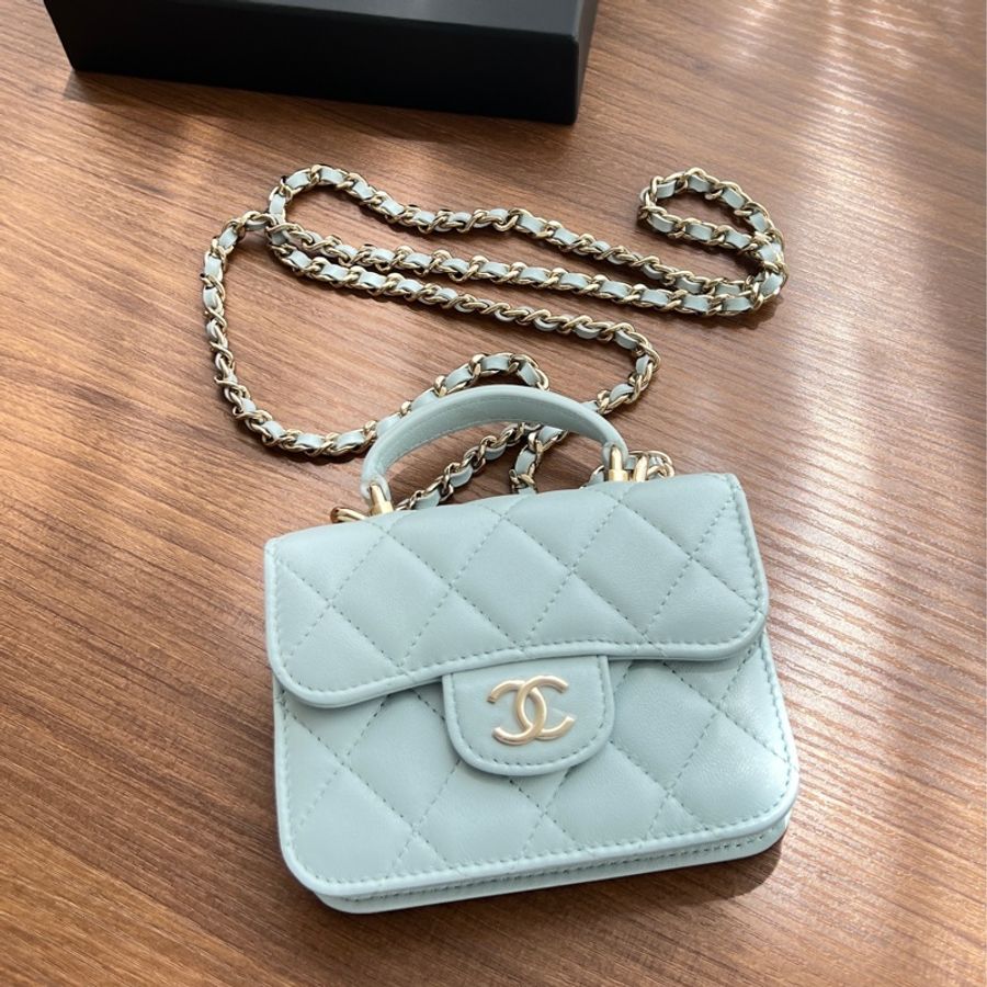 全新 CHANEL 香奈兒 羊皮 21K 提把鏈條翻蓋卡包-5