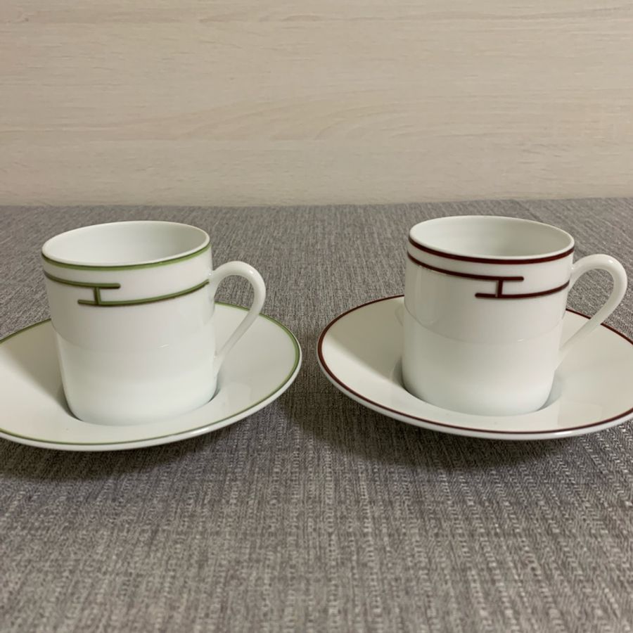 HERMES 濃縮咖啡杯組 綠紅-5
