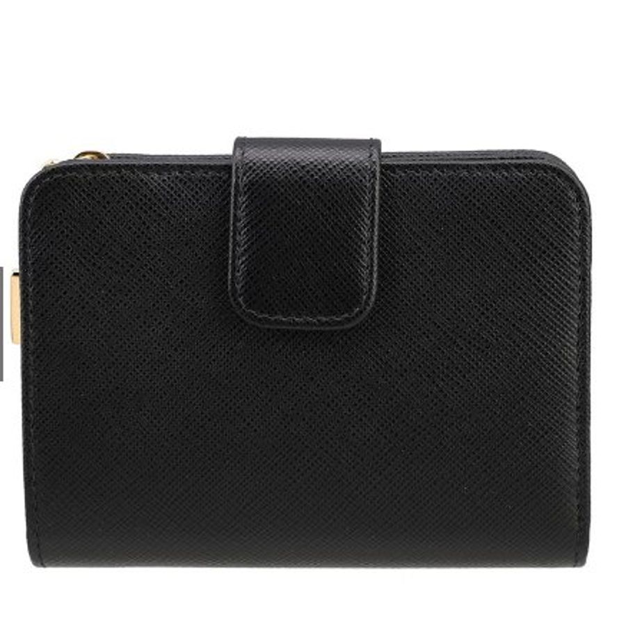 Prada 1ML018 Saffiano 倒三角標 Logo 拉鍊二折短夾 黑色-8