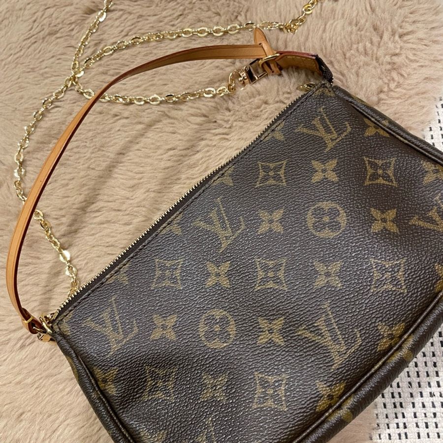 LV 老花 大麻將包 保存良好 可放長夾大手機 已加金鏈 斜背包 肩背包-0