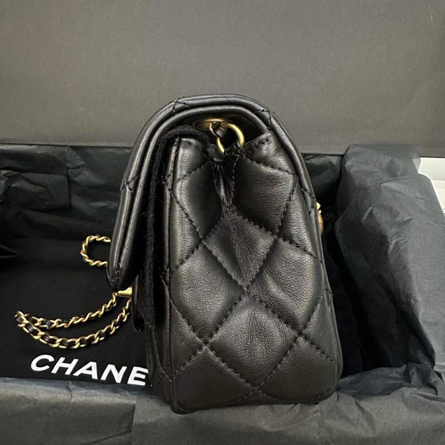 chanel mini 20金球 晶片款近全新 膠膜未拆 全配有購證 金球方胖 cf20 黑金 經典款-21