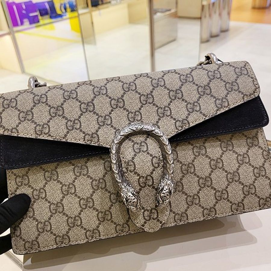 ✨快閃特價✨Gucci Dionysus 400249 GG Supreme 中款酒神包 米色配黑色麂皮-9