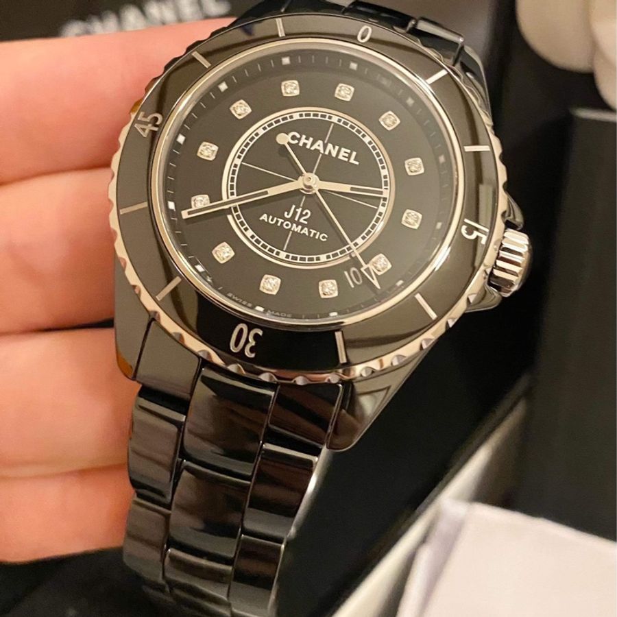 保證專櫃真品‼️95成新 最新款簍空‼️透背款 Chanel J12 38mm 12鑽黑色 白色 自動機械腕錶 ❤️H5702 H5705 香奈兒 陶瓷錶-4