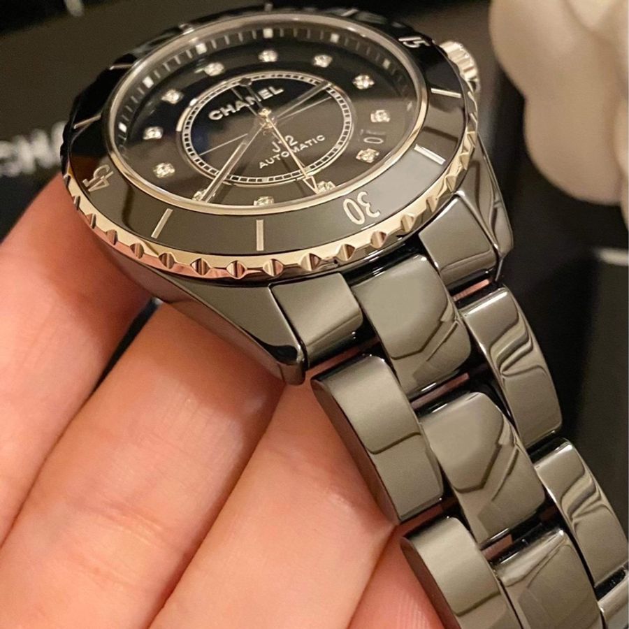 保證專櫃真品‼️95成新 最新款簍空‼️透背款 Chanel J12 38mm 12鑽黑色 白色 自動機械腕錶 ❤️H5702 H5705 香奈兒 陶瓷錶-5