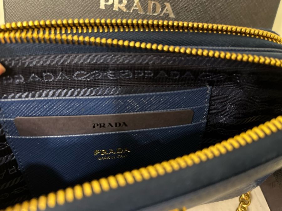 PRADA Saffiano皮革 雙層拉鍊 藍色 單肩袋 斜揹袋-3