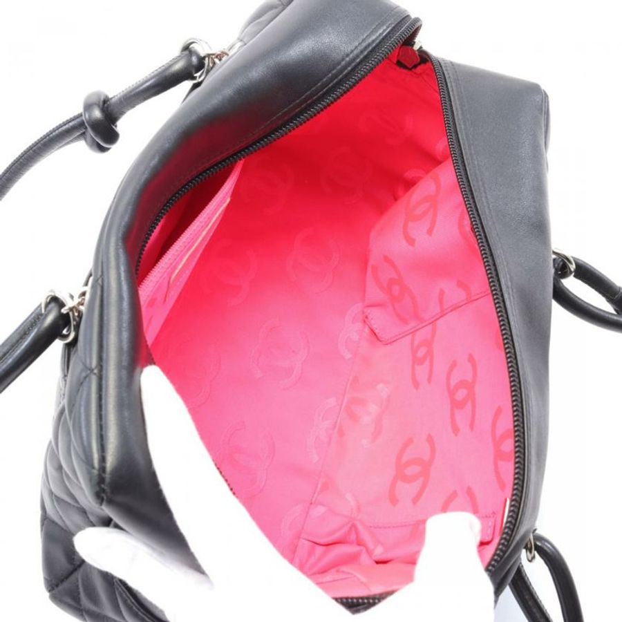 【日本直送】 中古CHANEL[B]康鵬系列 保齡球包 真皮肩包 黑色 白色-2