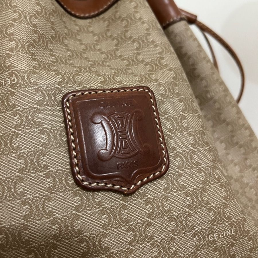 Celine Vintage 奶油老花水桶包-13