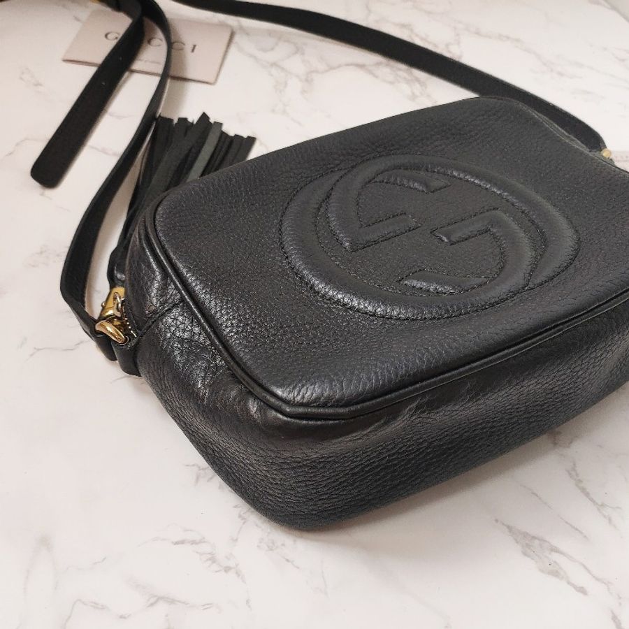 （保留中）正品gucci 經典黑Soho Disco 流蘇吊飾小牛皮單肩/斜背包/相機包-14