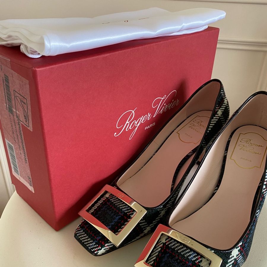 Roger Vivier 毛呢格紋跟鞋 37.5-5