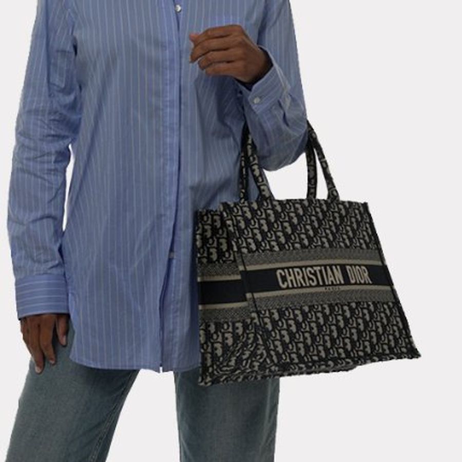 【預購】Dior 迪奧 中碼藍色鶴棕櫚樹刺繡托特包 手拿包/手提包 BOOK TOTE Palm Tree-4