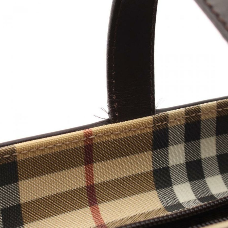 【日本直送】 中古BURBERRY LONDON[B]NOVA CHECK格紋 手包 托特包 PVC 皮革 淺褐色 多色-7