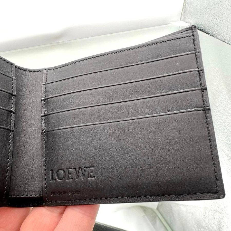 Loewe Anagram 壓花粒面小牛皮雙褶皮夾錢包 黑色-8