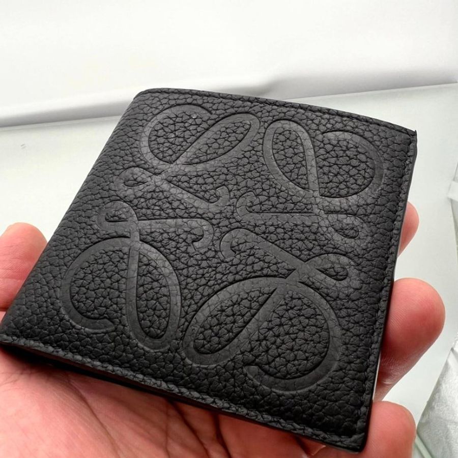 Loewe Anagram 壓花粒面小牛皮雙褶皮夾錢包 黑色-9