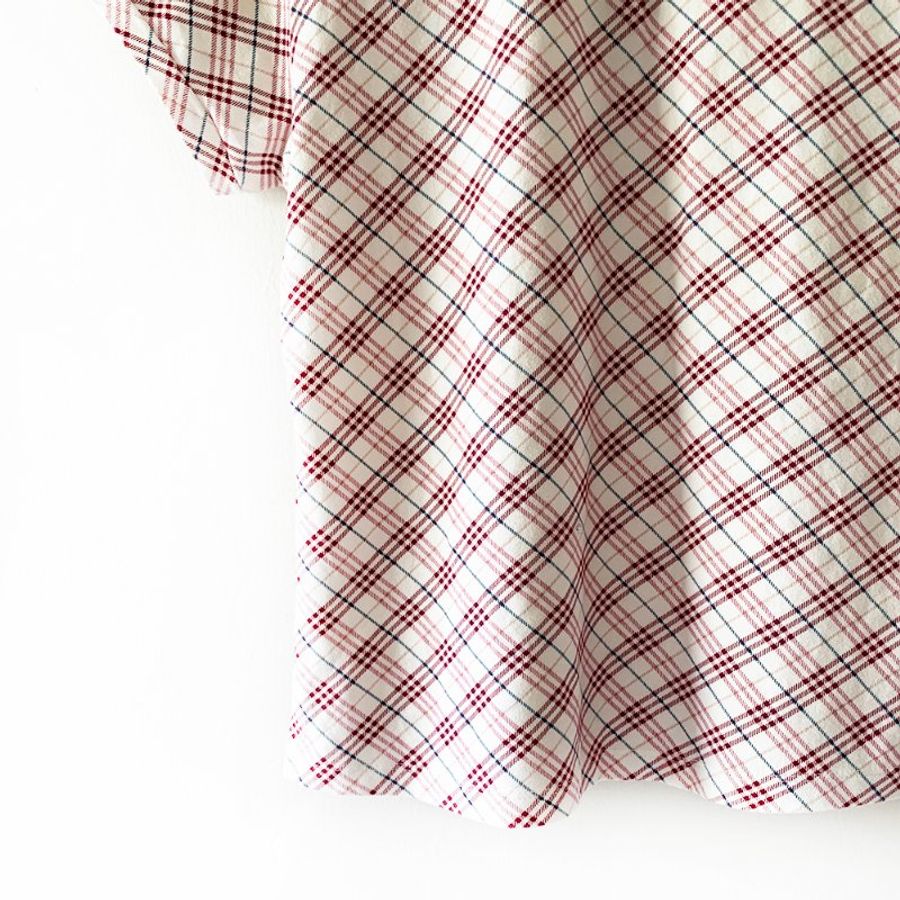 日本製 BURBERRY 藍標 經典小格紋短袖上衣 紅白色 95%棉 刺繡品牌LOGO POLO衫 休閒短T【壽司羊羊】二手衣-6