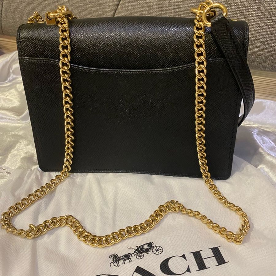 Coach 老花拼接黑色防刮皮金鍊包-10