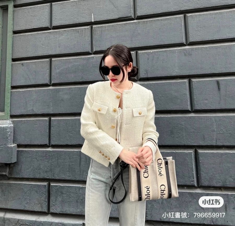 Chloe 小款 背帶款 帆布肩背包/托特包  SMALL CABAS WOODY TOTE  （藍色）-2