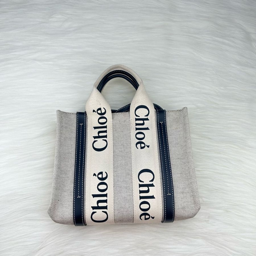 Chloe 小款 背帶款 帆布肩背包/托特包  SMALL CABAS WOODY TOTE  （藍色）-5