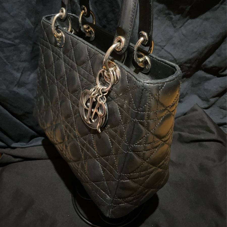Christian Dior LADY DIOR 5X5手提包經典黑色小羊皮黛妃包-20