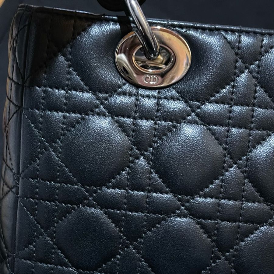Christian Dior LADY DIOR 5X5手提包經典黑色小羊皮黛妃包-17